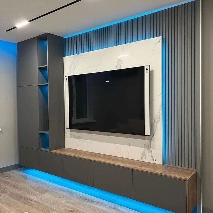 Media Wall & Feather Walls project by Lasani Interior Decor